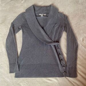 White House Black Market XS VNeck Grey Collared Sweater.